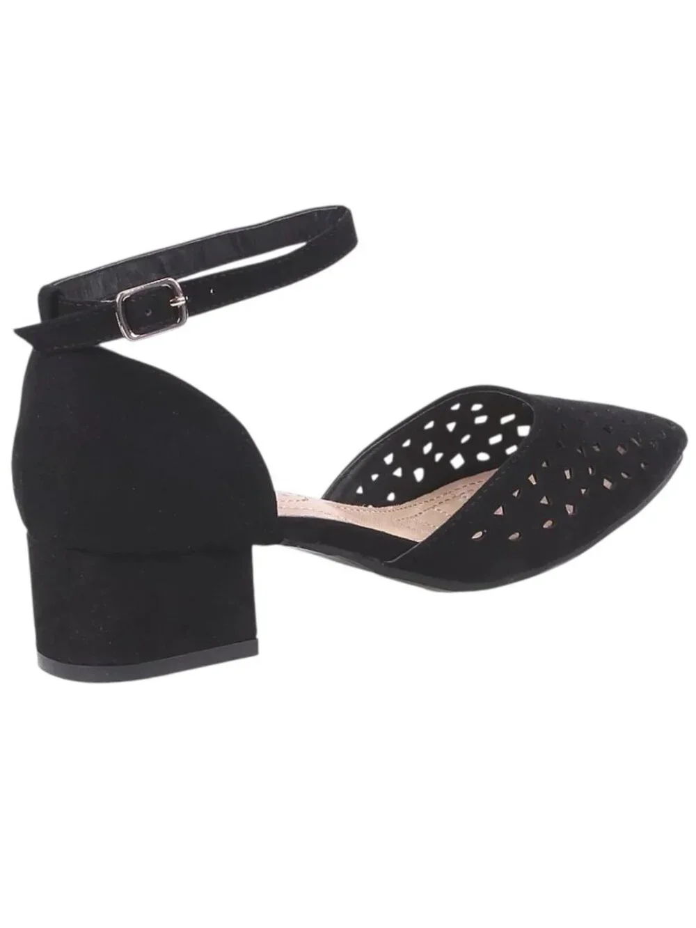 Nature Breeze Apex-01 Faux Suede D’Orsay Perforated Block Heel Beige Sandals - Picture 3 of 6